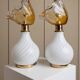 Orange Murano Glass Table Lamps Pair with Flower-Shaped Shades and Brass Details - 1970s Italy Bedside Lighting