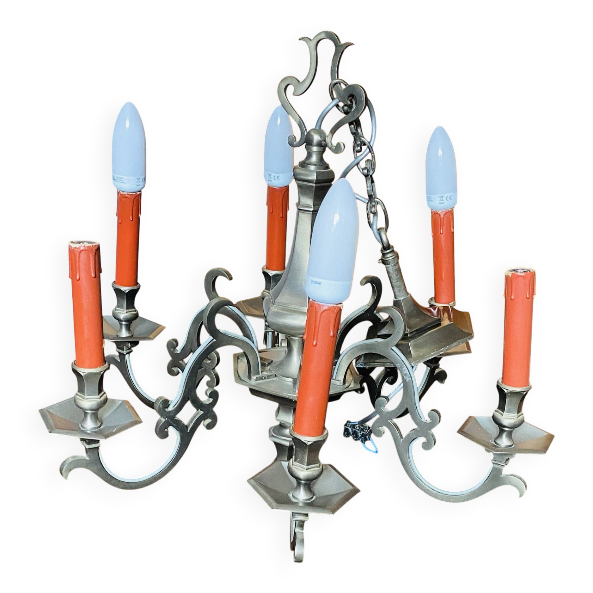 Chandelier Lucien Gau - Louis XIII model - solid bronze - 6 lights