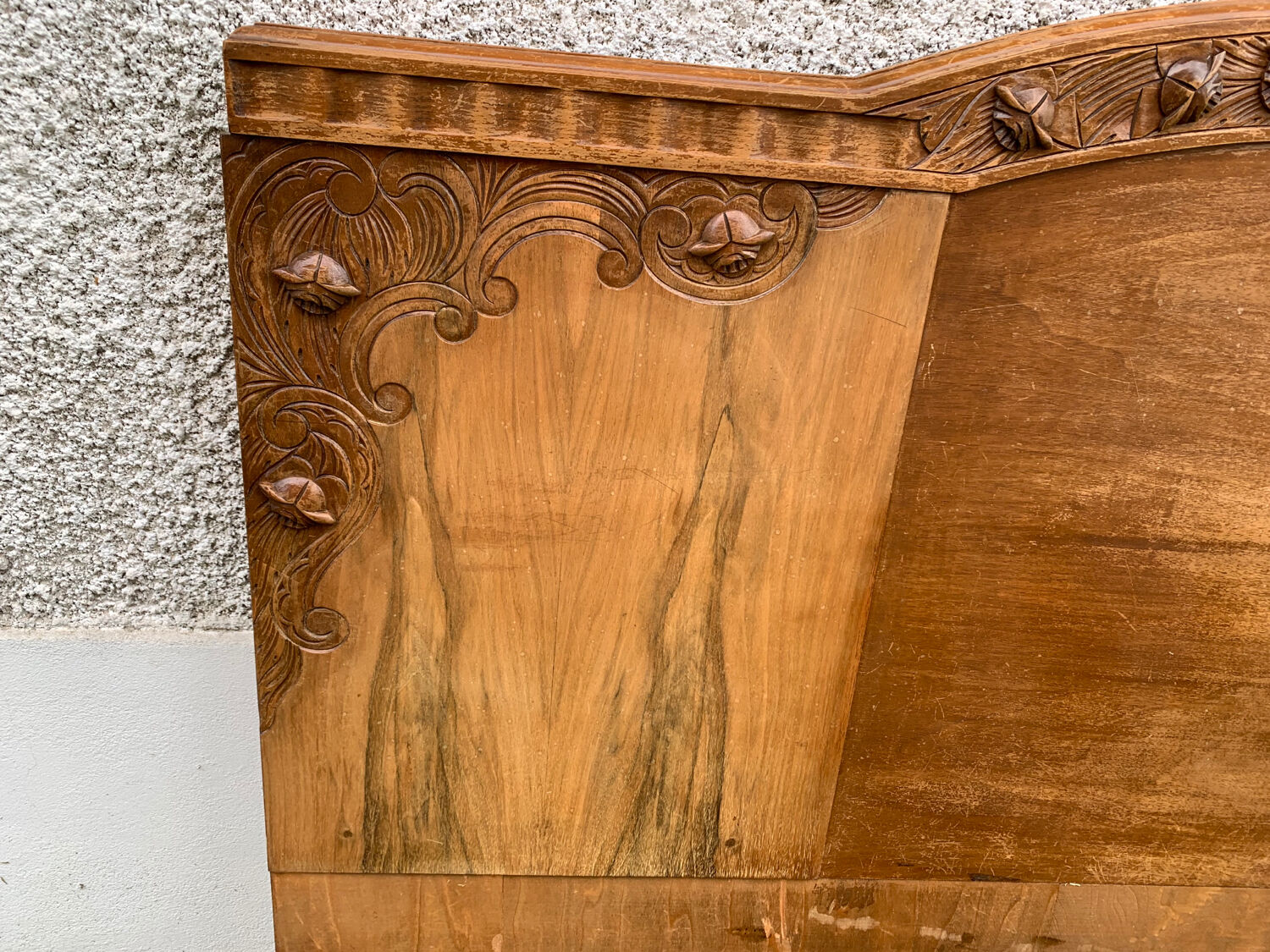 Carved wooden art deco headboard and footboard