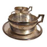 Duo of chocolate cups in silver metal
