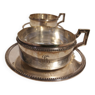 Duo of chocolate cups in silver metal