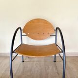 Pair of wooden and steel armchairs, 1980's