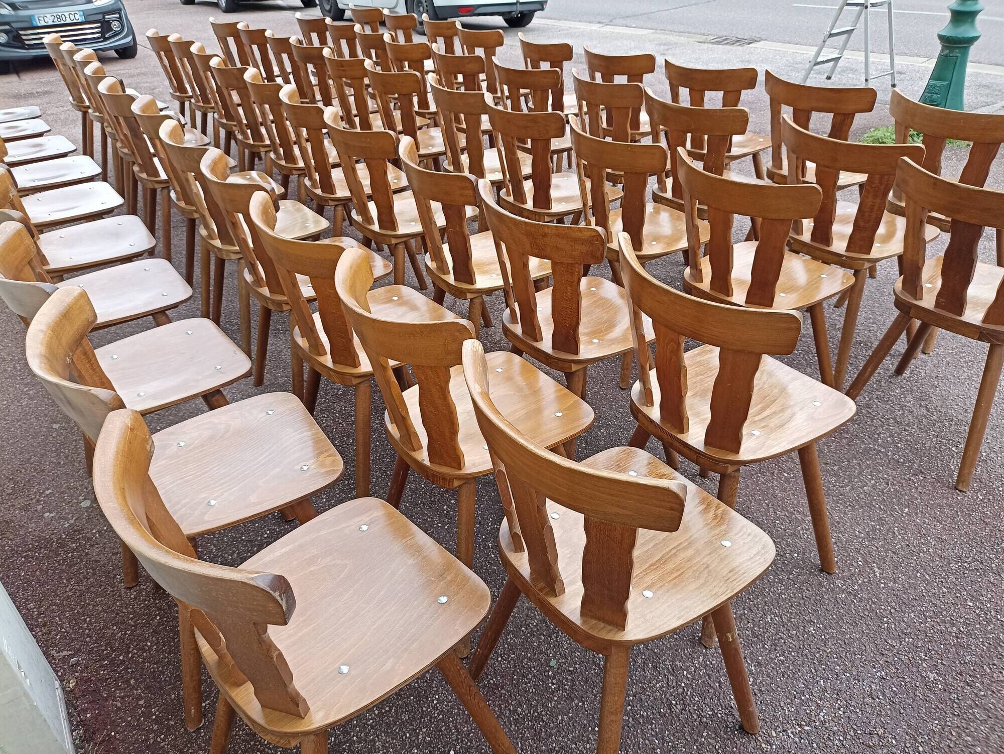 Set of 60 bistro cafe bar restaurant chairs - wood - vintage