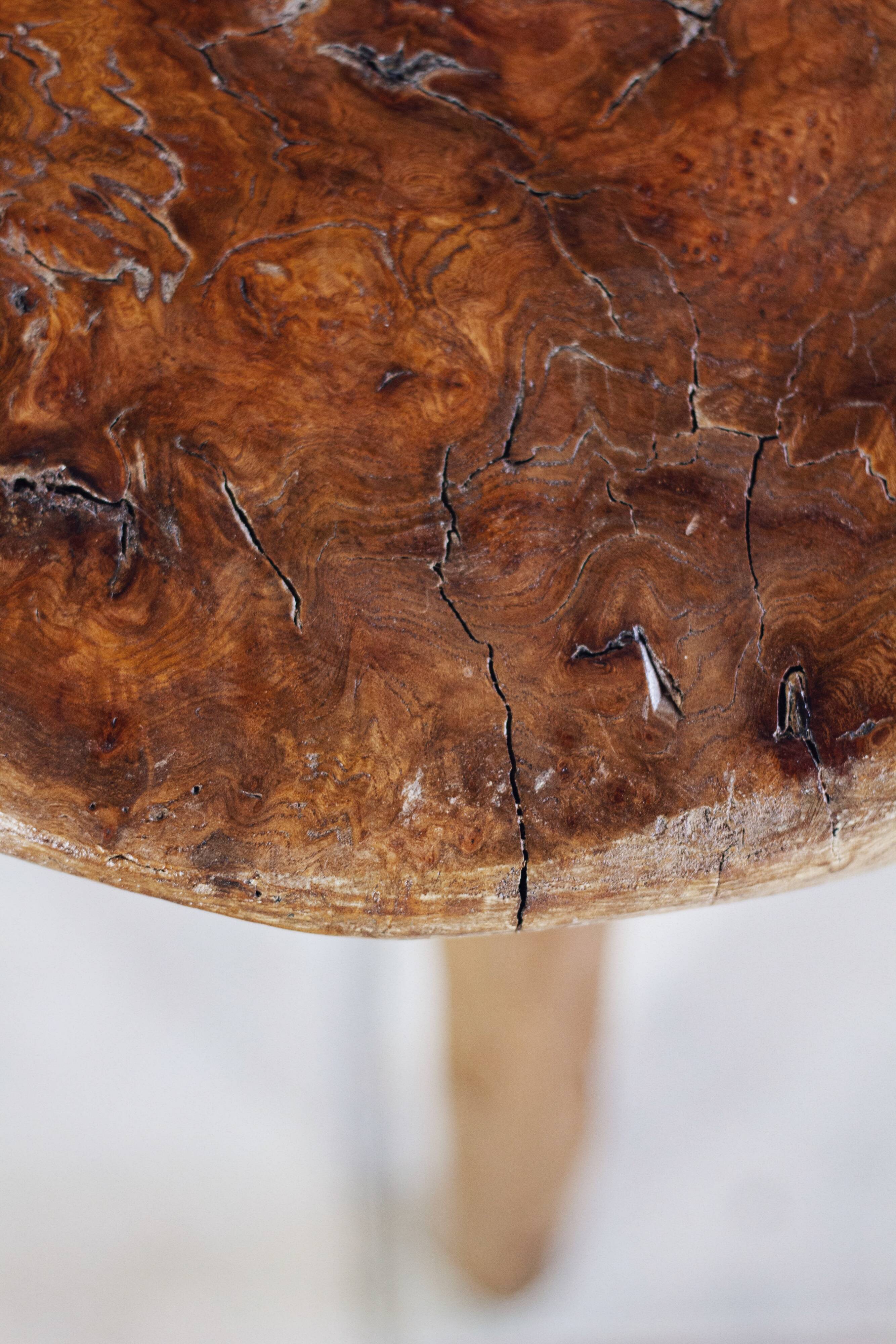 Brutalist bar stool in elm wood
