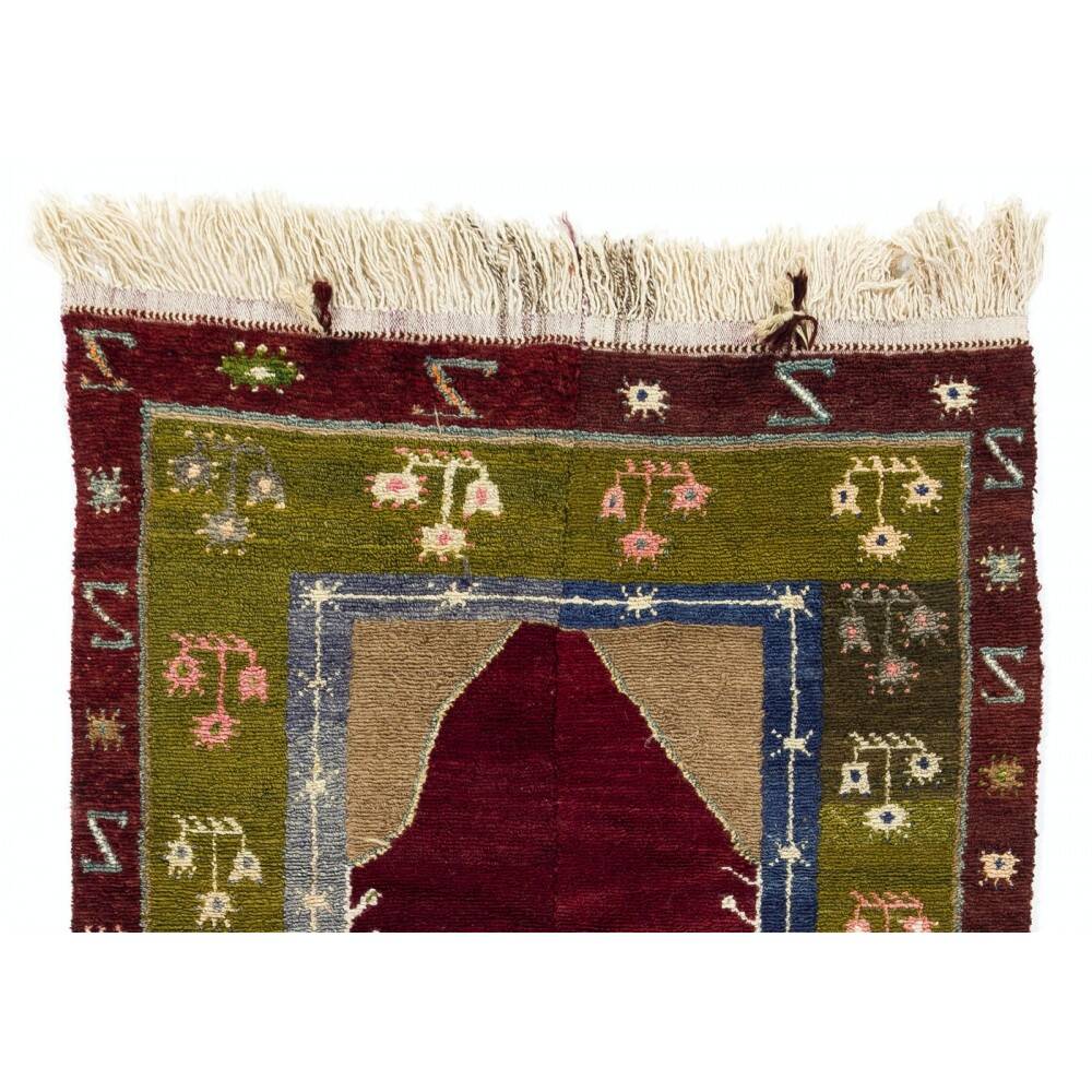Vintage Handmade Turkish Tulu Rug with Archway Design. Traditional Prayer Rug. 100% Wool