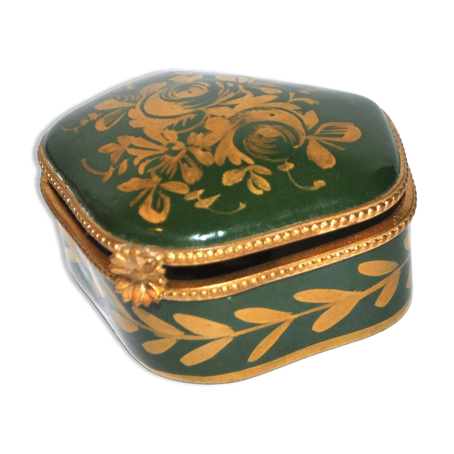 Boîte à Bijoux Vintage En Os Peint Main - Turquie Années 1990 - Coffret Ou Pilulier