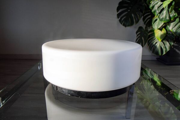 Large plafonnier moderniste année 60, verrerie de Vianne , neuf