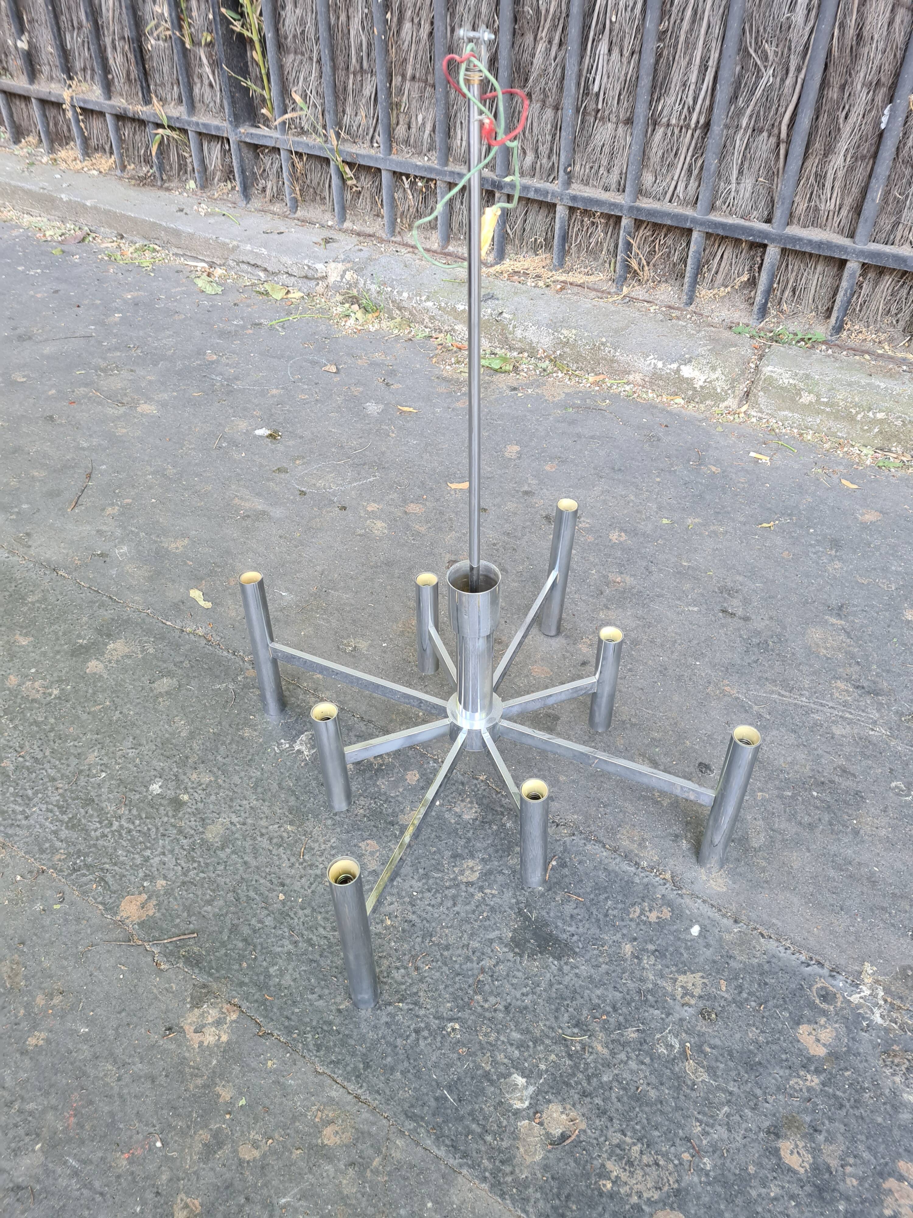 Vintage 8-arm chrome chandelier 1970