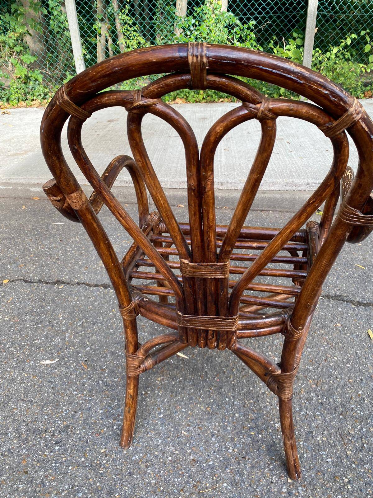 Fauteuil en rotin vintage / bambou teinté — Style Boho 70s