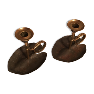 Pair of Art Nouveau-style "water lily" candlesticks