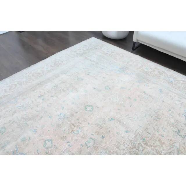 1970s Vintage Persian Handmade Wool Cotton Light Brown Area Rug 284x380