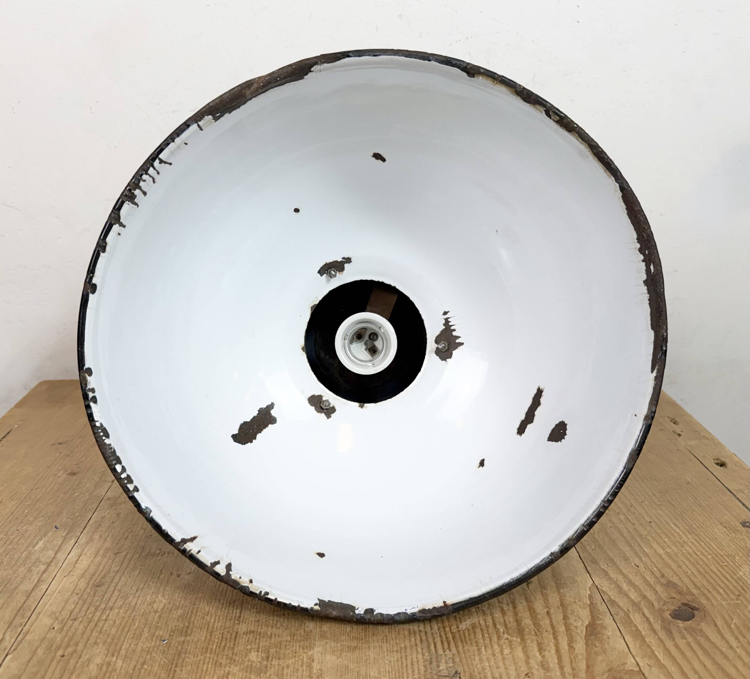 Industrial Grey Enamel Bauhaus Pendant Lamp, 1930s