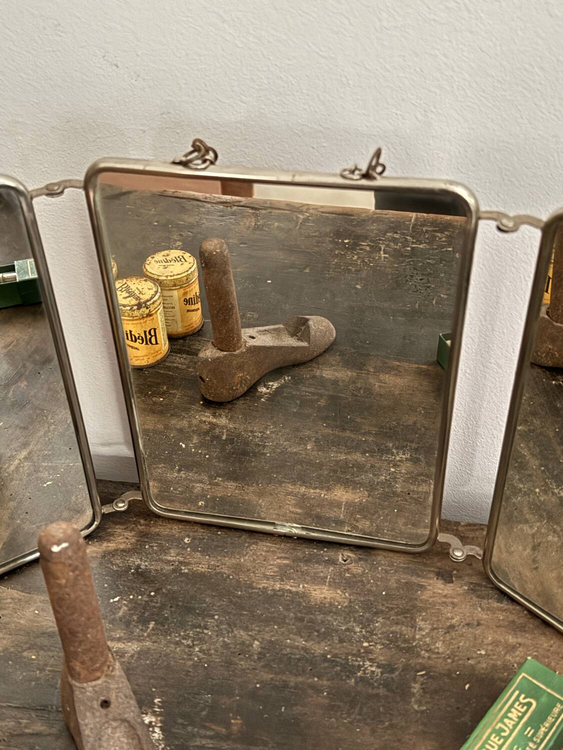 Miroir de barbier triptyque vintage