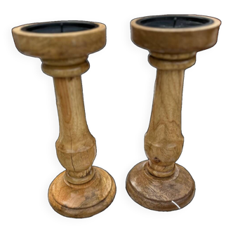 Pair of wooden candlesticks