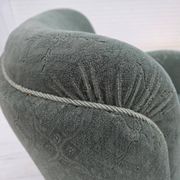 1960s, Danish armchair, light green furniture wool, oak wood legs.