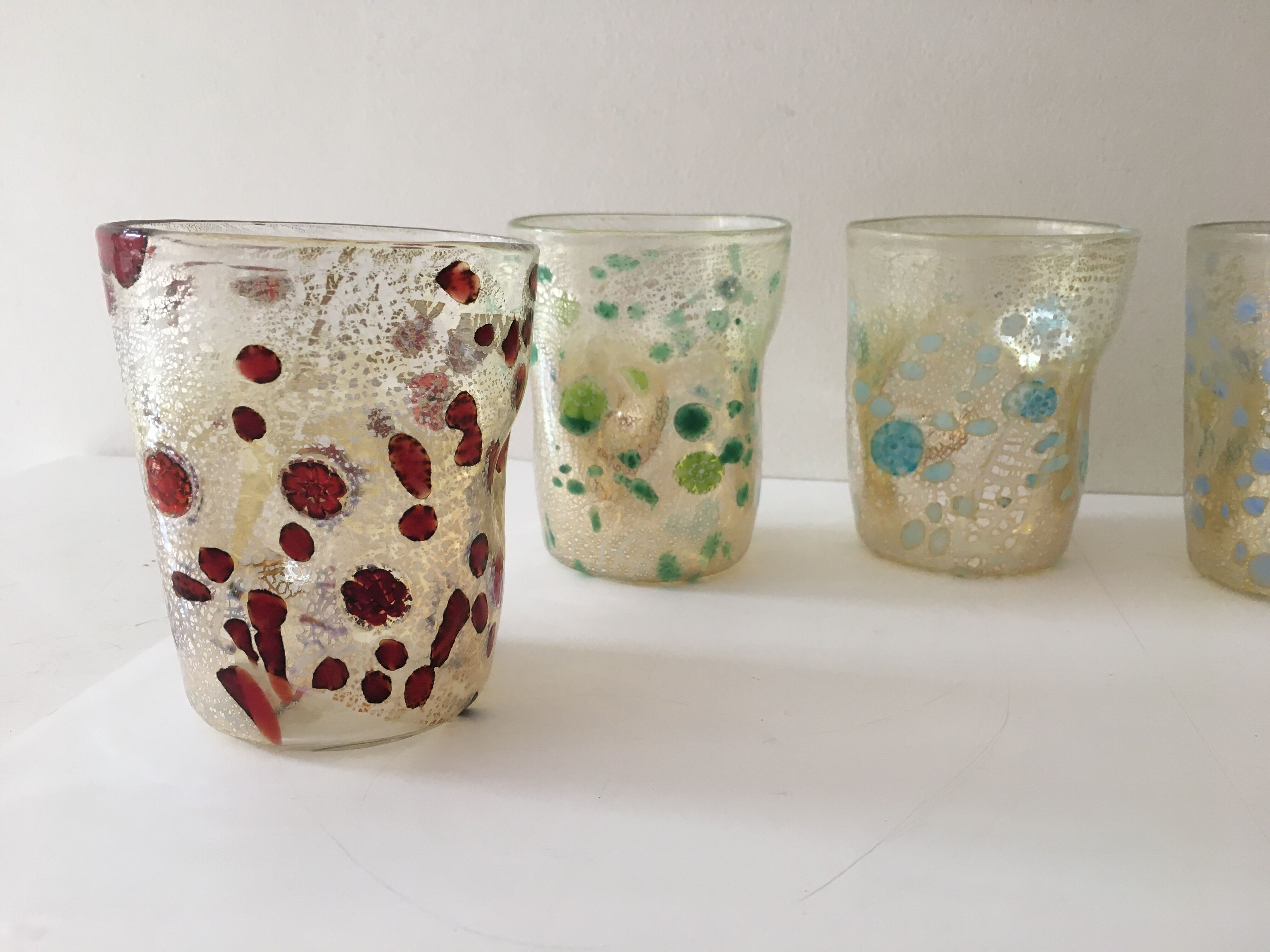 Set of 6 murano glasses acqua "goto" "murrisa" in murano glass unique piece