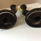 Pair of 1950s candlesticks in yellow and black ceramic in the Vallaur style