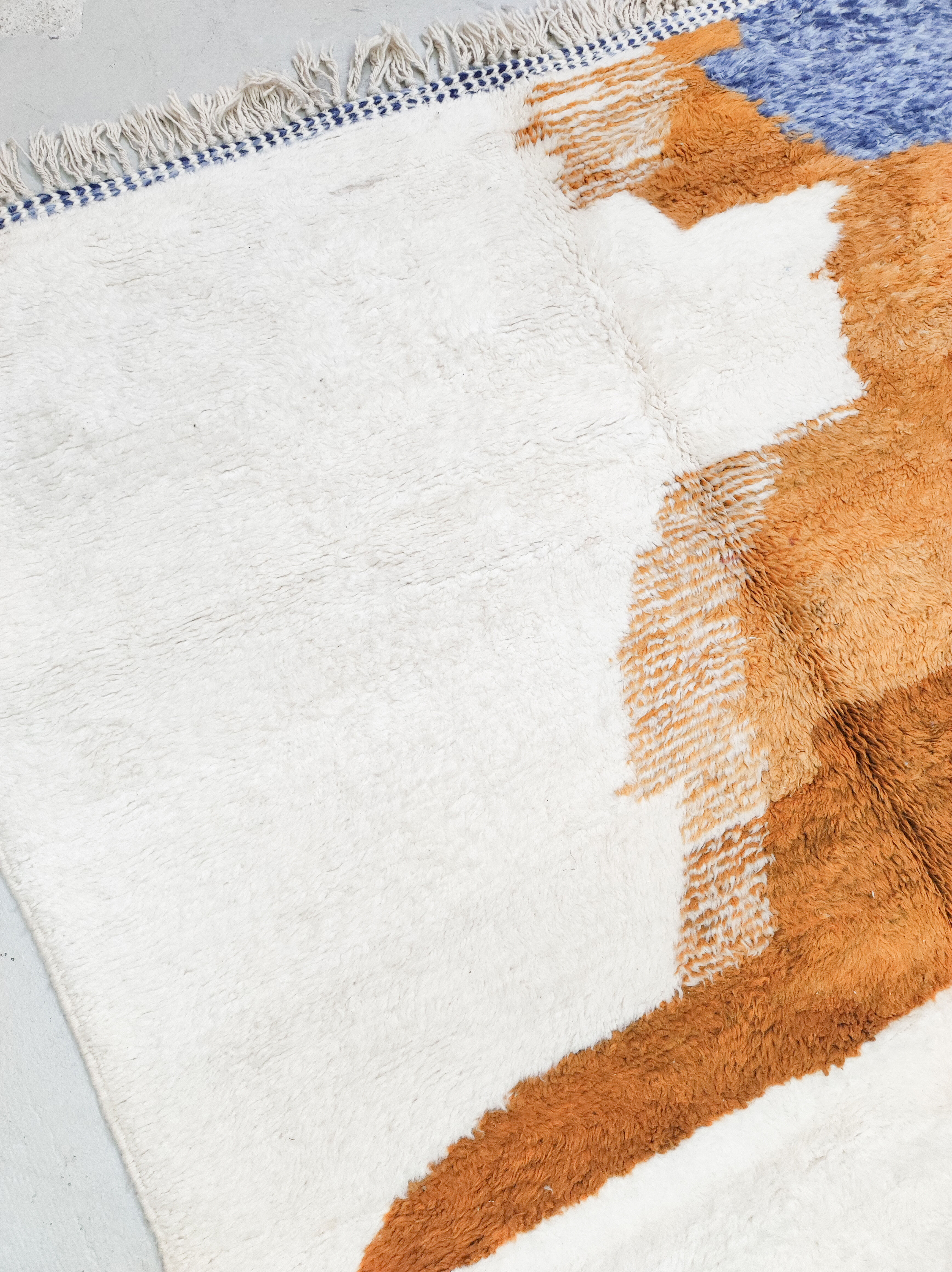 Moroccan Berber rug Boujaad ecru with colorful and mottled patterns 300x212cm