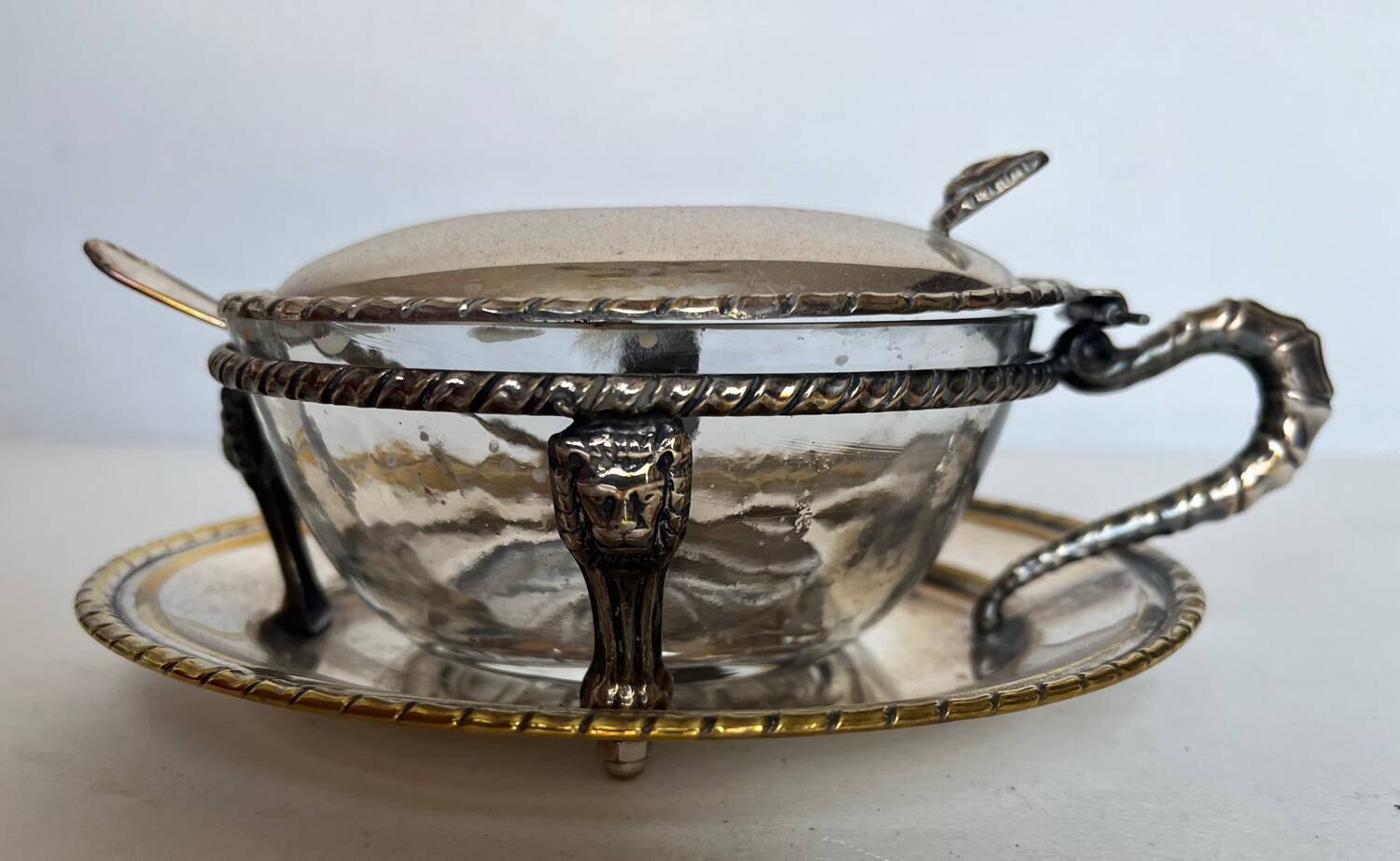 Glass and silver-plated sugar bowl