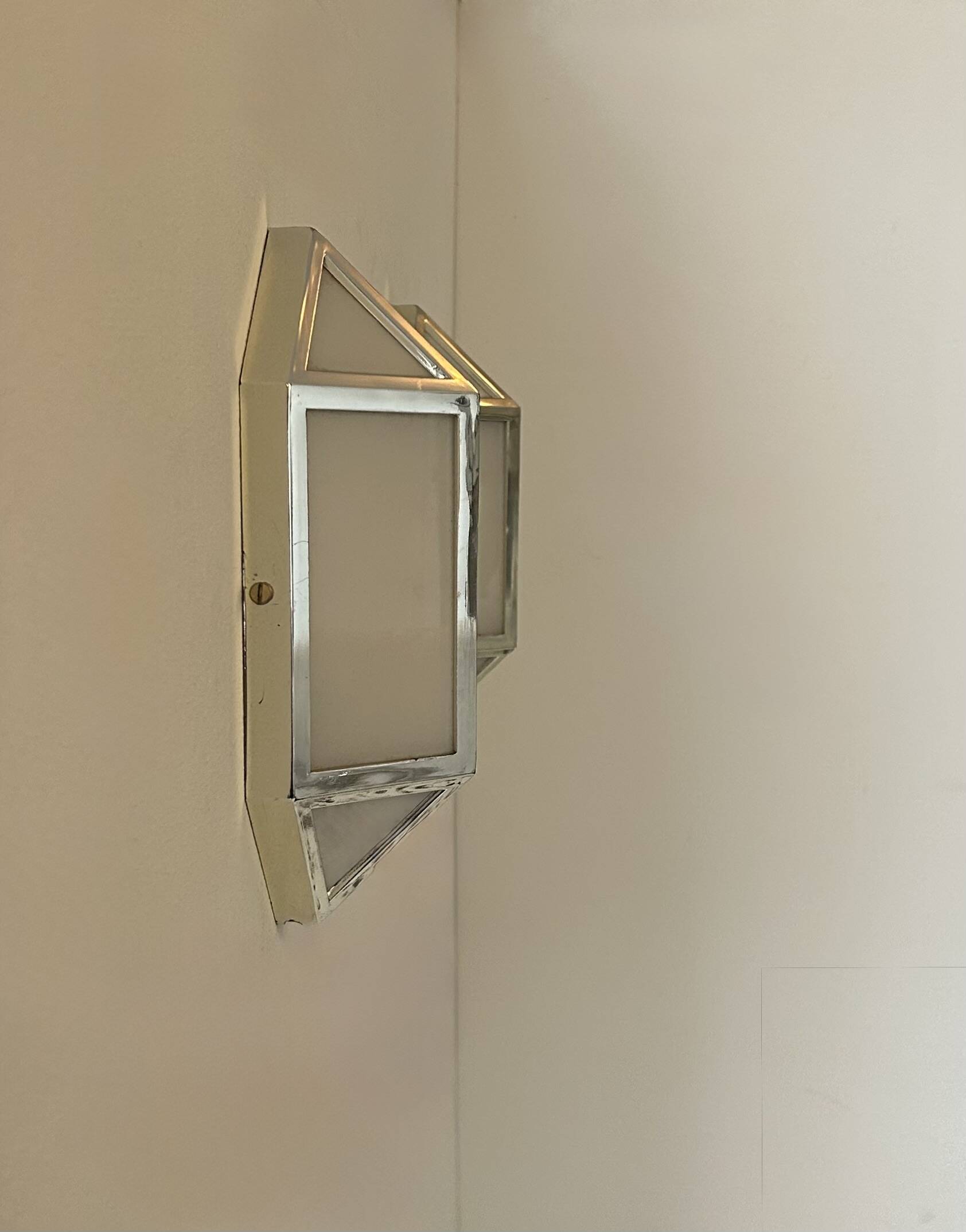 Pair of vintage wall lights, chrome-plated ABS and satin-finish Perspex, France, 1980