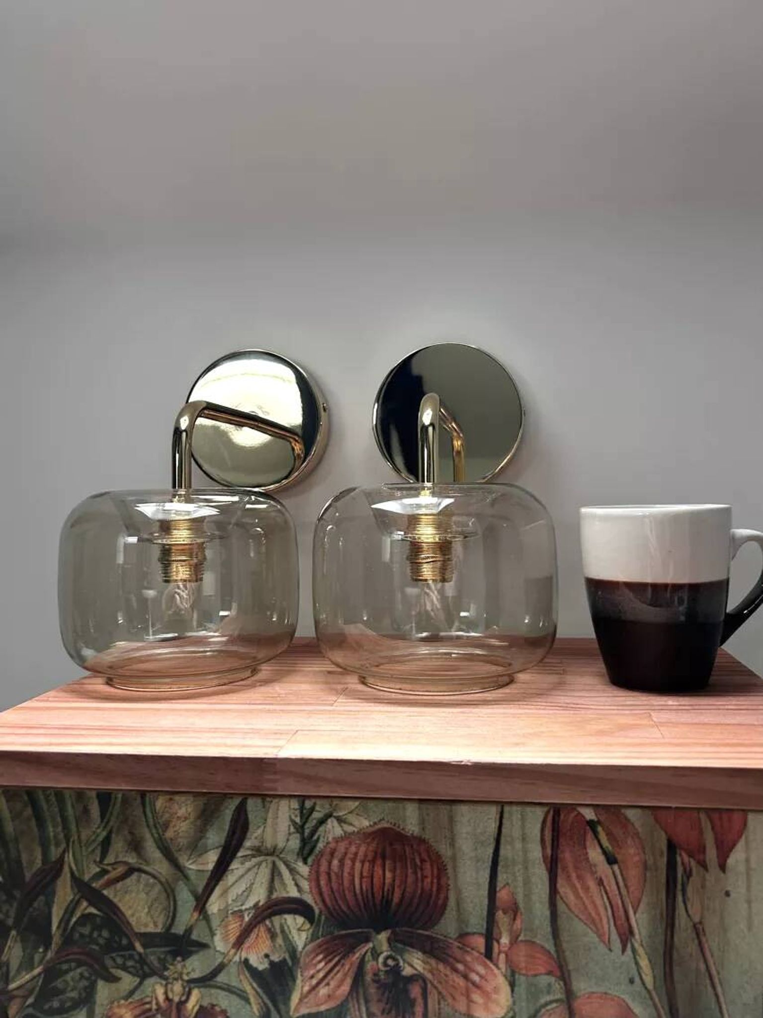 Pair of vintage smoked glass wall lights