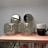 Pair of vintage smoked glass wall lights