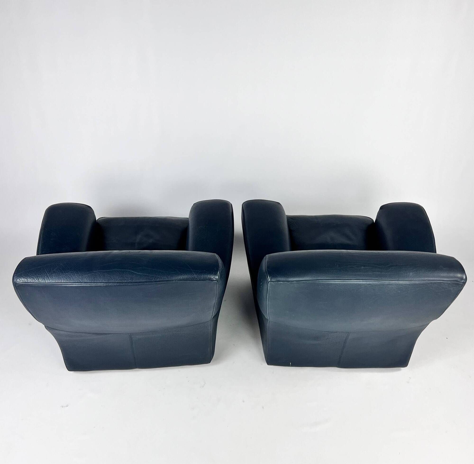 Set of 2 Italian Blue Leather Fatboy Armchairs by Molinari, 1980s