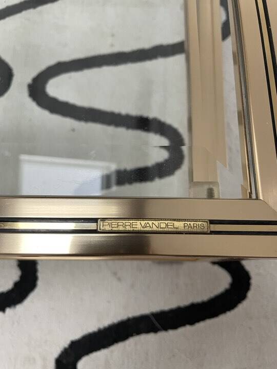 Vintage Pierre Vandel Paris Coffee Table Gold Aluminum and Glass with Two Trays 70'