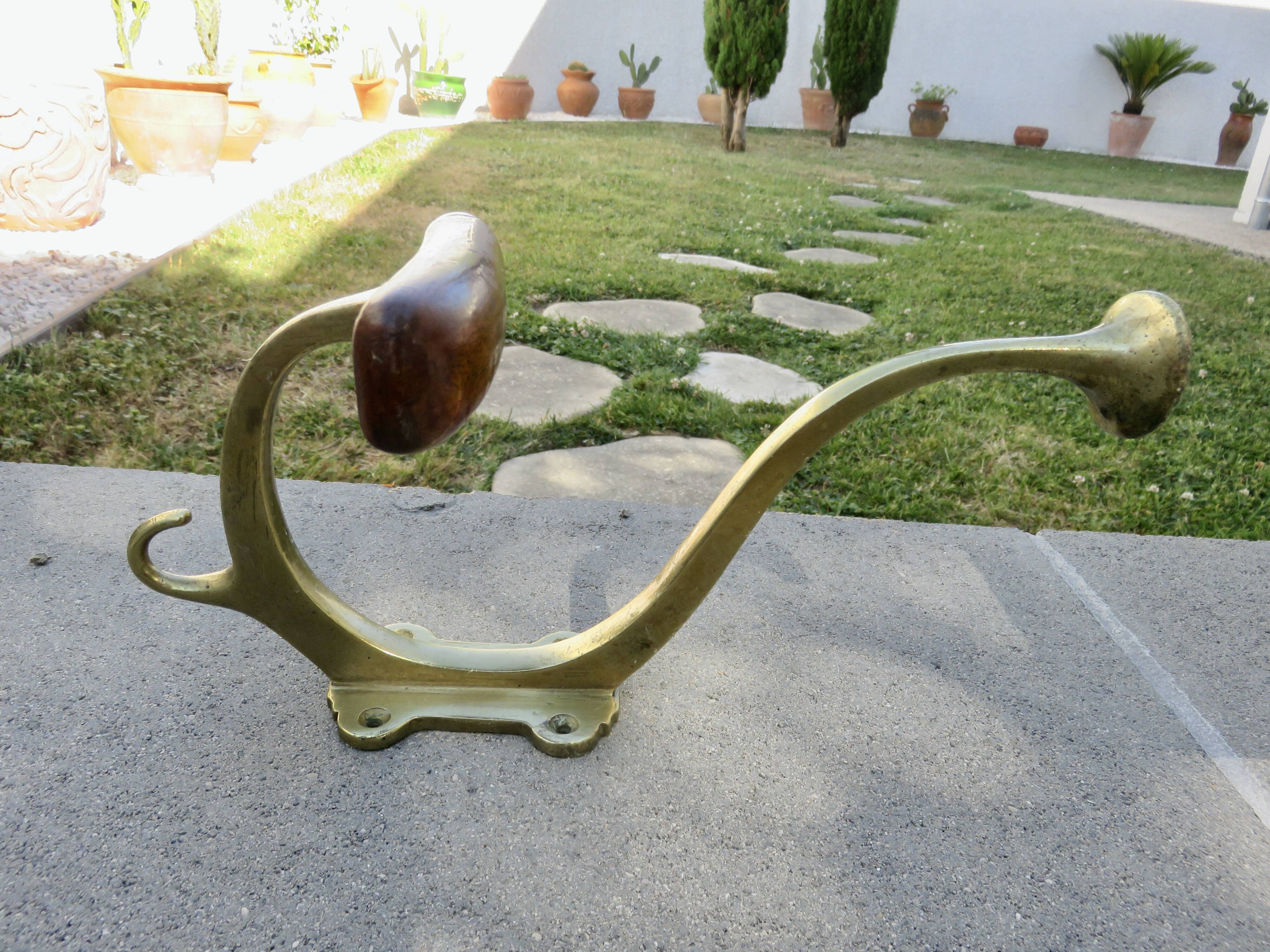 Pair of Art Nouveau coat hooks in bronze and chestnut, circa 1930.