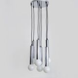 Vintage chrome metal waterfall pendant light with 7 lights Doria Leuchten. 70s
