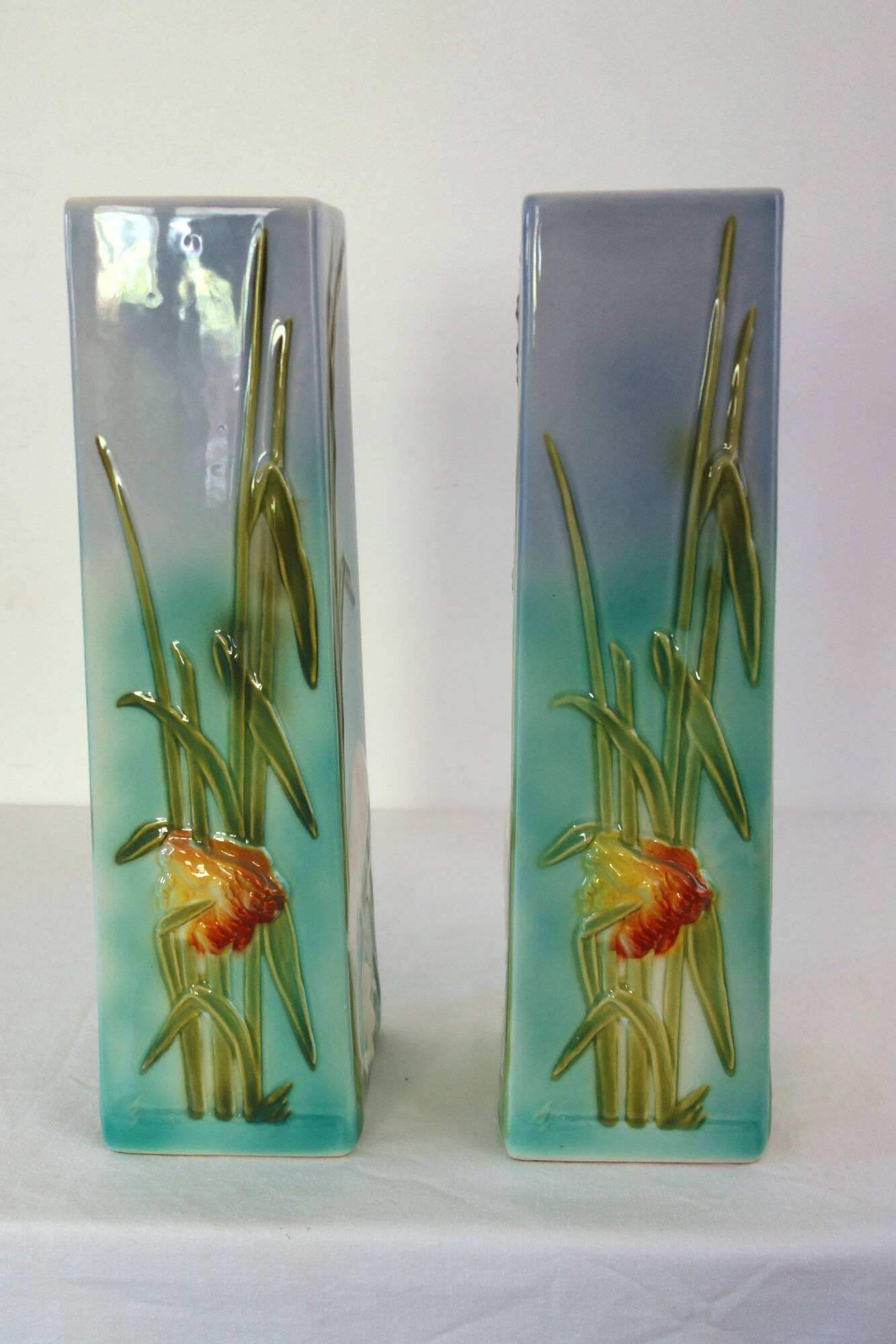 Pair of Saint Clement barbotine vases H 39cm circa 1900