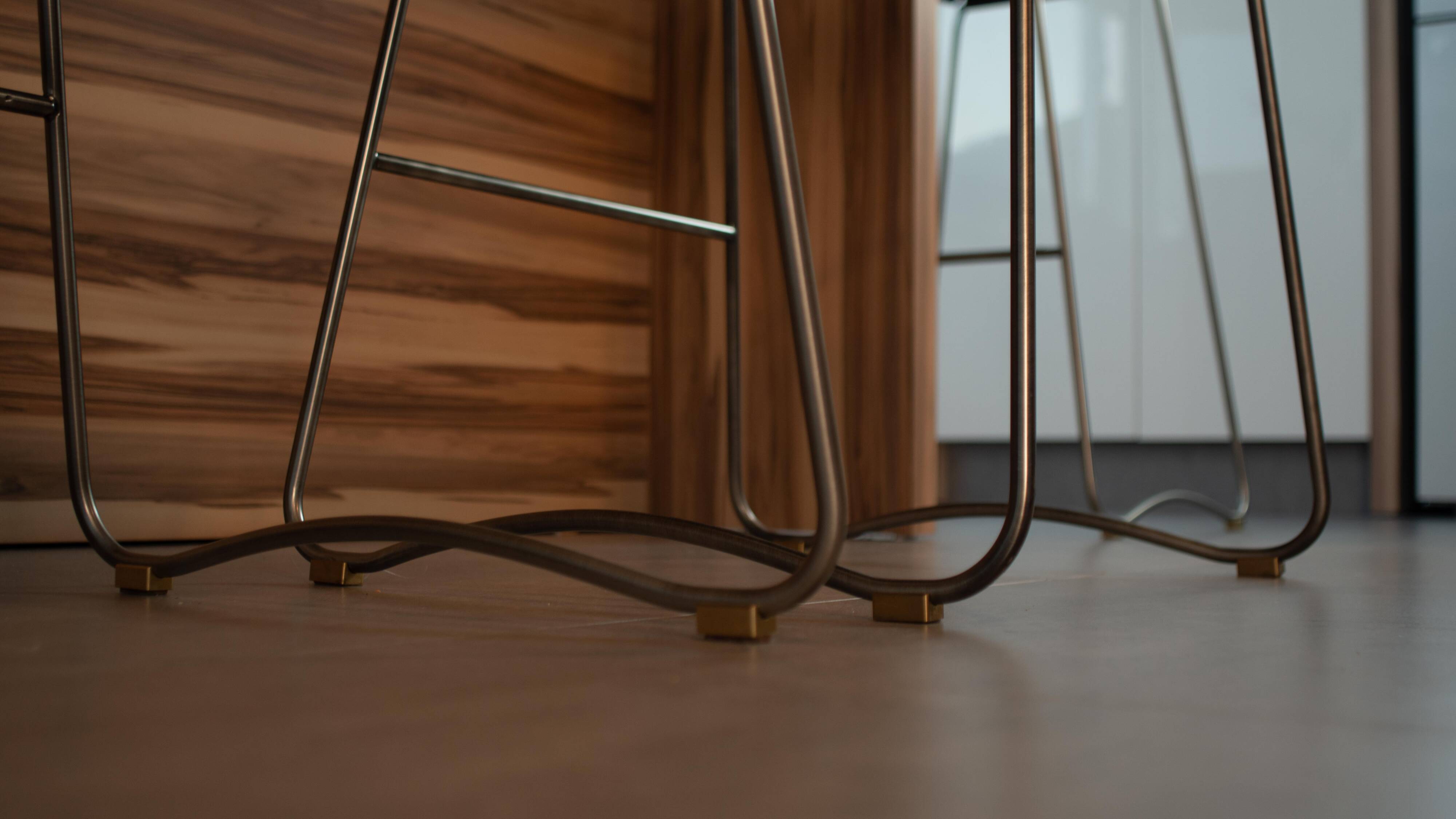 Contemporary Kitchen Counter Stool Old Silver Steel & Dark Brown Leather