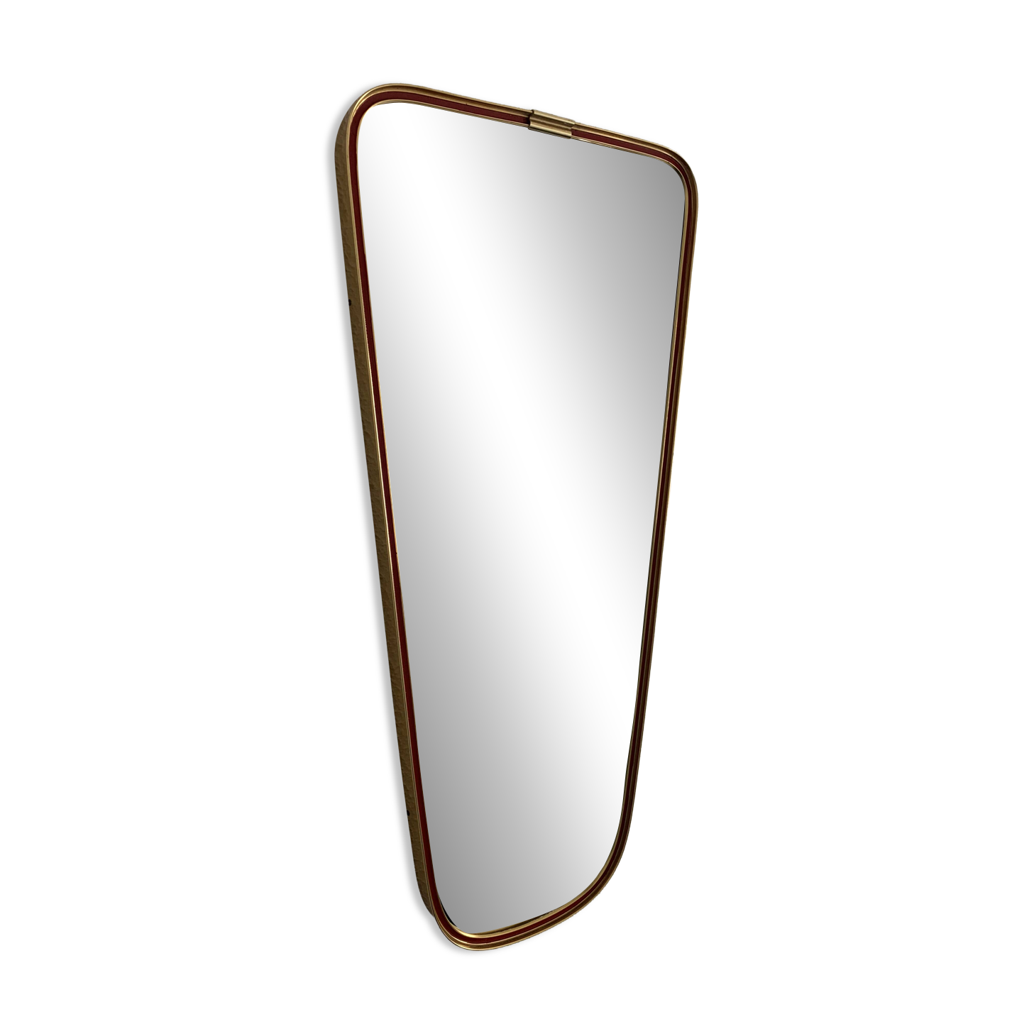 Vintage 1960 asymmetrical mirror, free-form, gold and red - 71 x 3