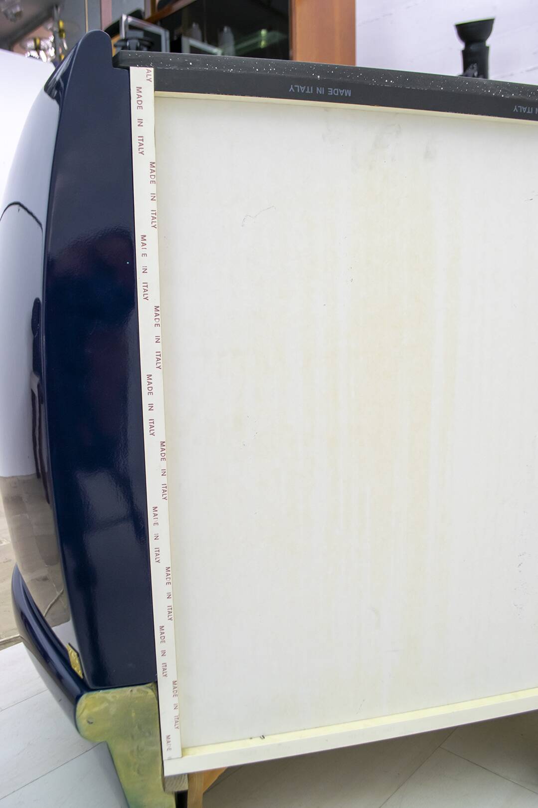 Postmodern Blue Lacquer and Black Marble Sideboard by DBM, Italy, 1980s