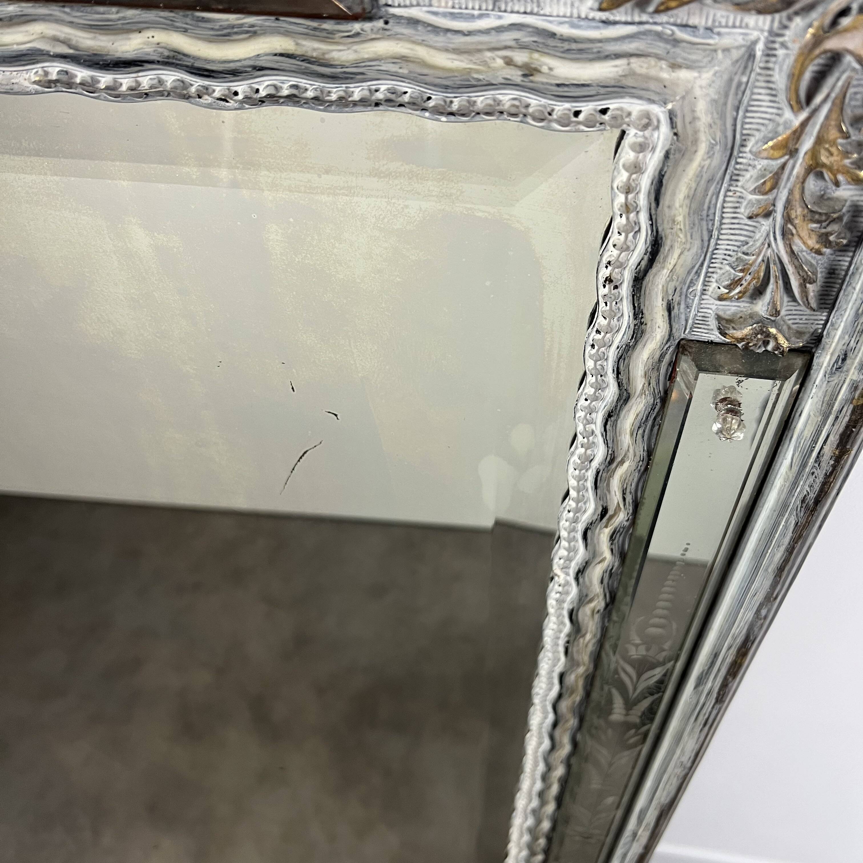 Grand miroir Venitien aux Cygnes, Glace Murano du XIXe siècle biseauté 133