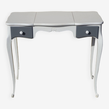 Desk/dressing table, wooden, white and gray