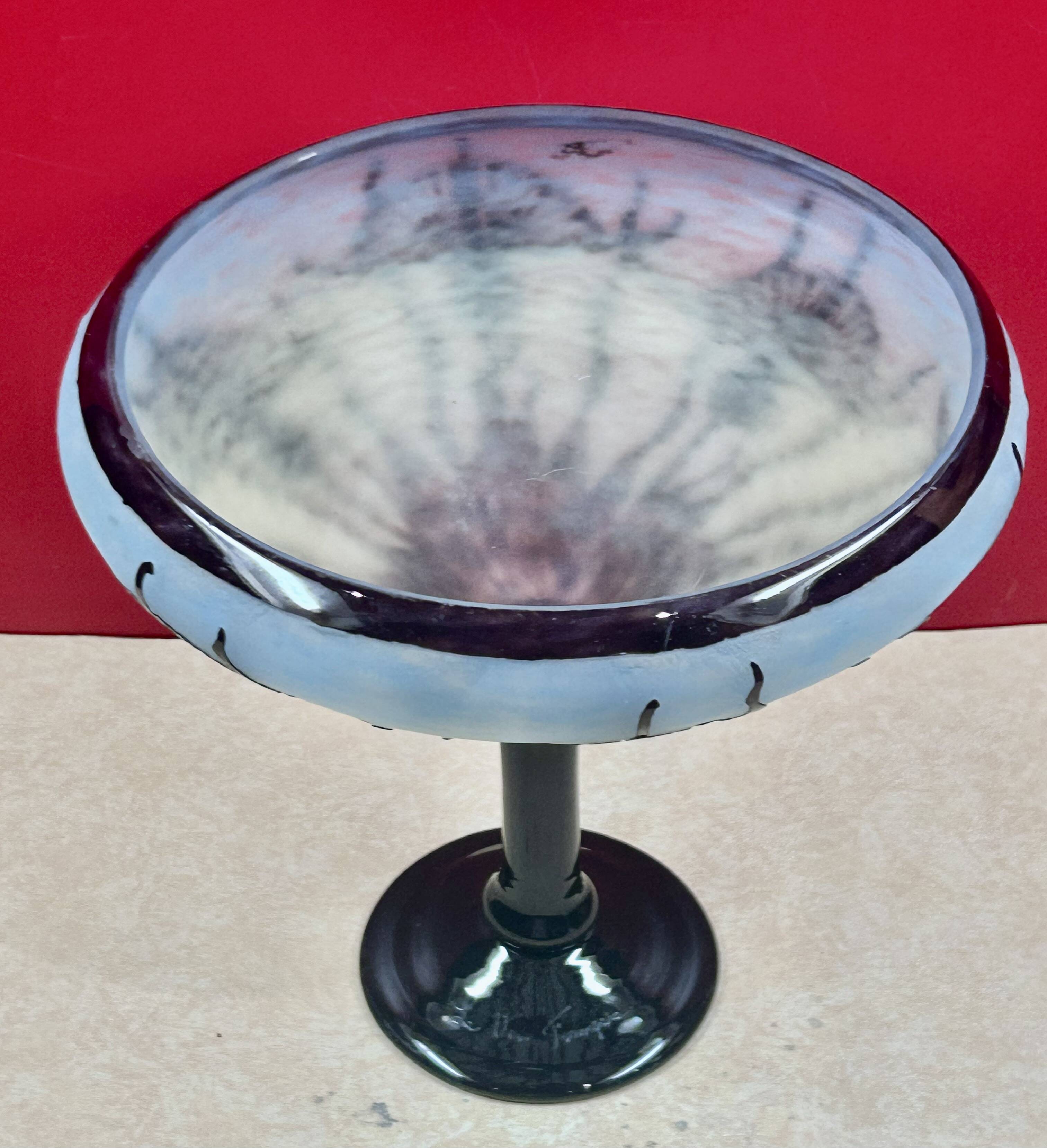 Large plant bowl vase of Thistles Signed Le Verre Français Art Nouveau 192