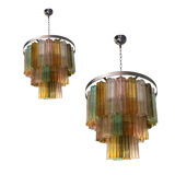 Contemporary Tronchi Murano Multicolor Glass Chandelier, Set of 2 or a Pair of Chandeliers