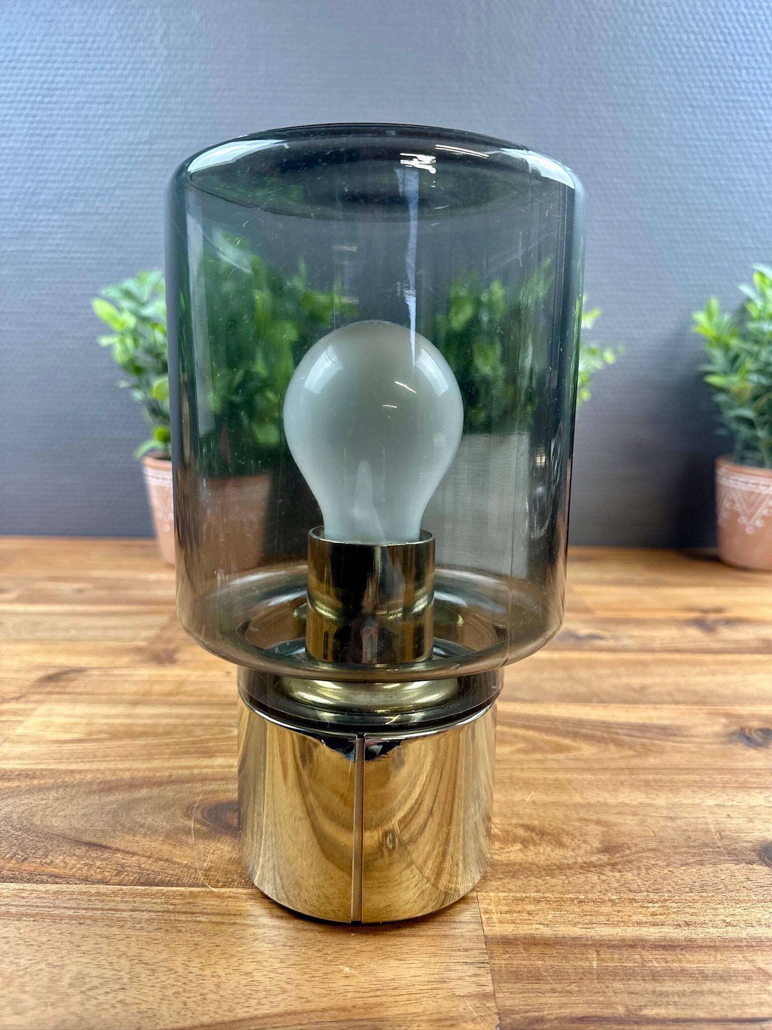 ERCO vintage lamp – smoked glass and chrome base – 1970s design