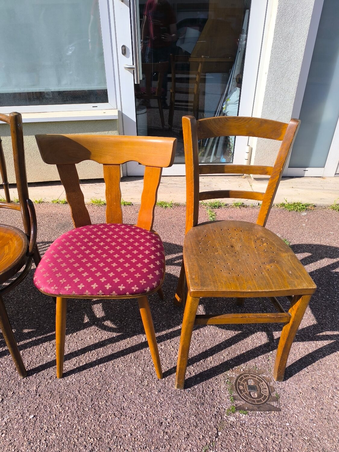 Set of 6 mismatched vintage wooden bistro chairs