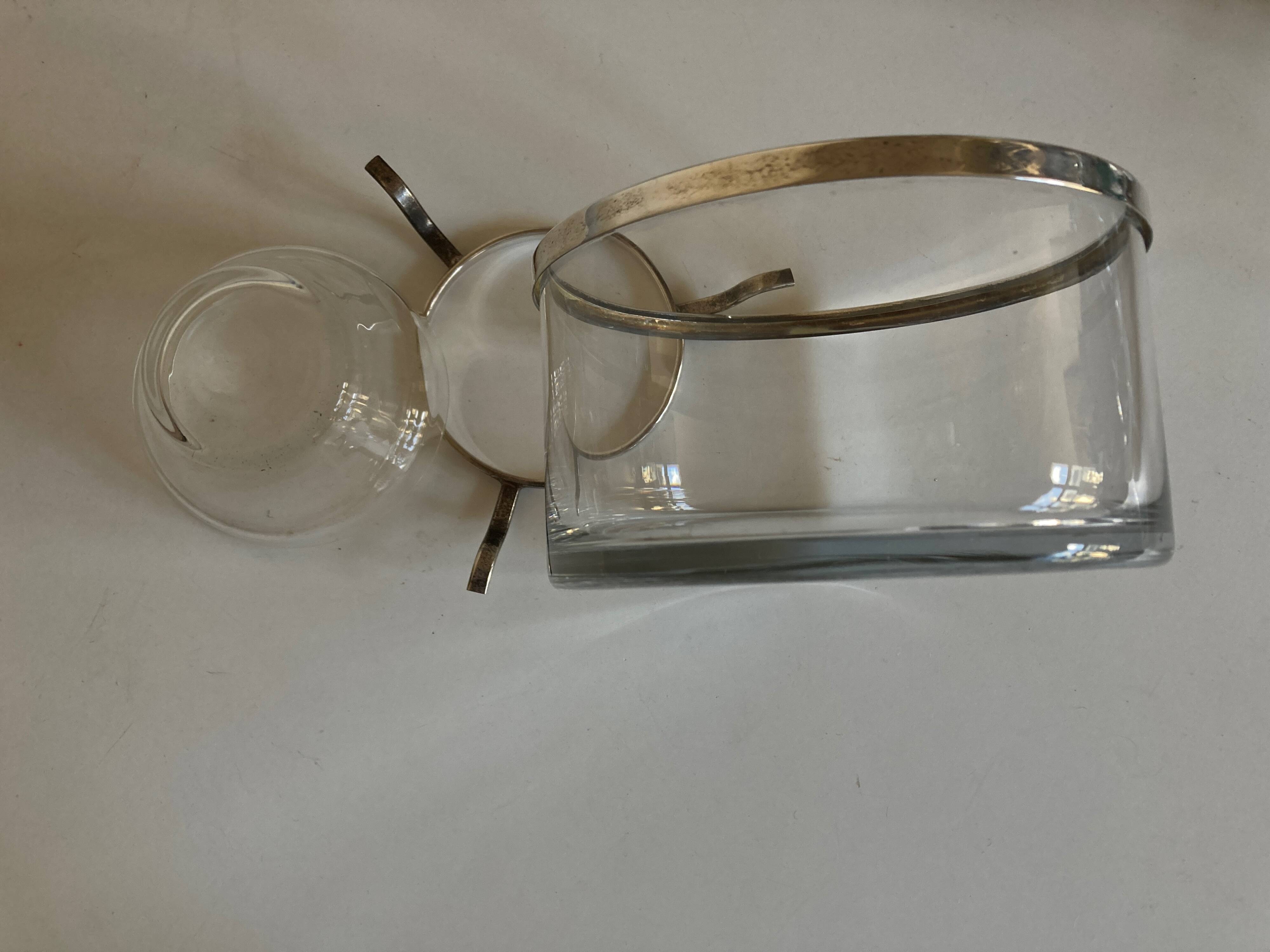 Caviar server on ice glass silver metal 1960