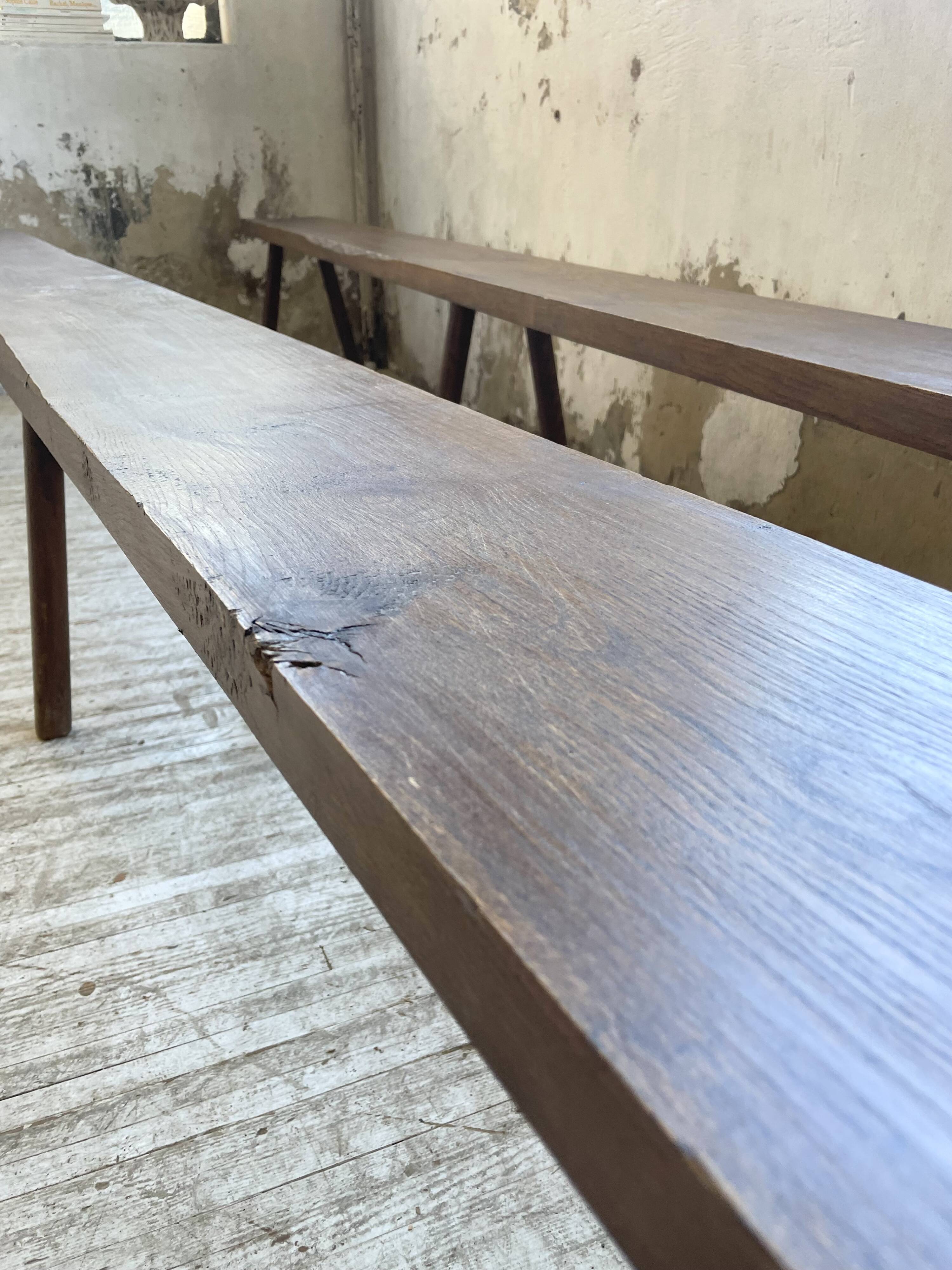 Pair of 3m solid oak farmhouse benches