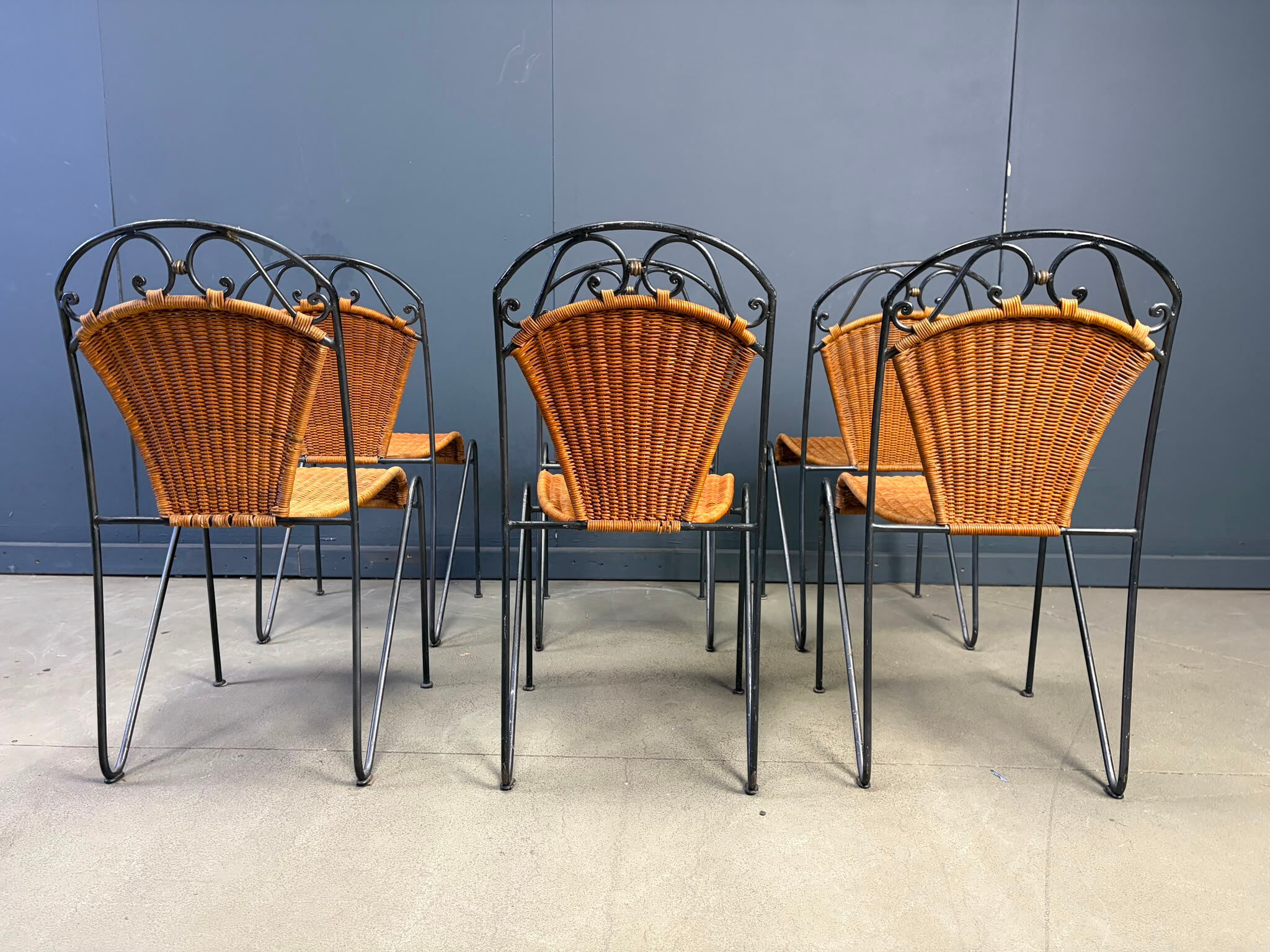 Wicker chairs by Frederick Weinberg, 1960s, set of 6