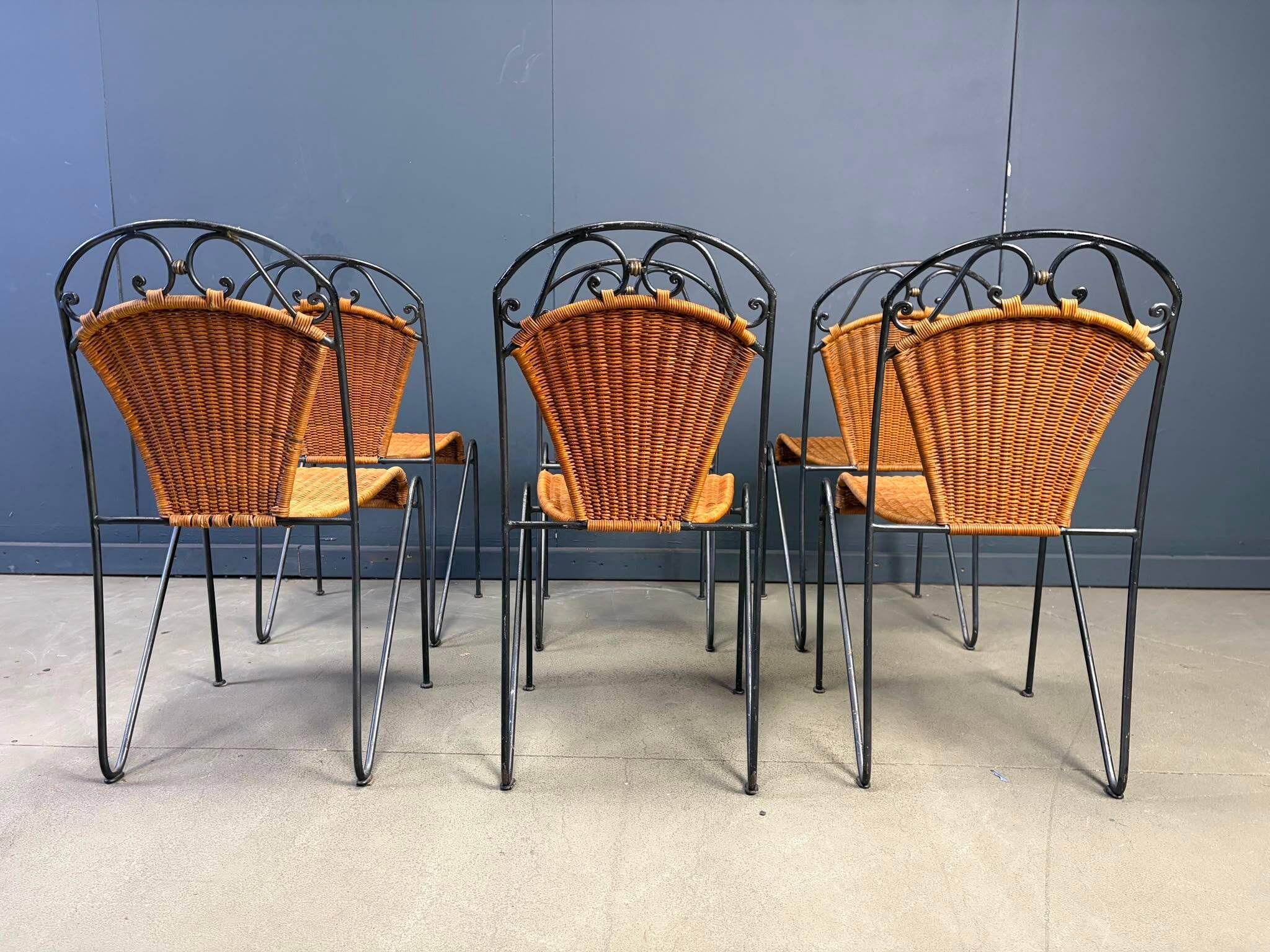 Chaises en osier par Frederick Weinberg, années 1960, ensemble de 6