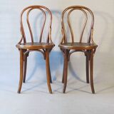 Set of 2 Thonet wooden seat bistro chairs N°18 1/2, Circa 1920