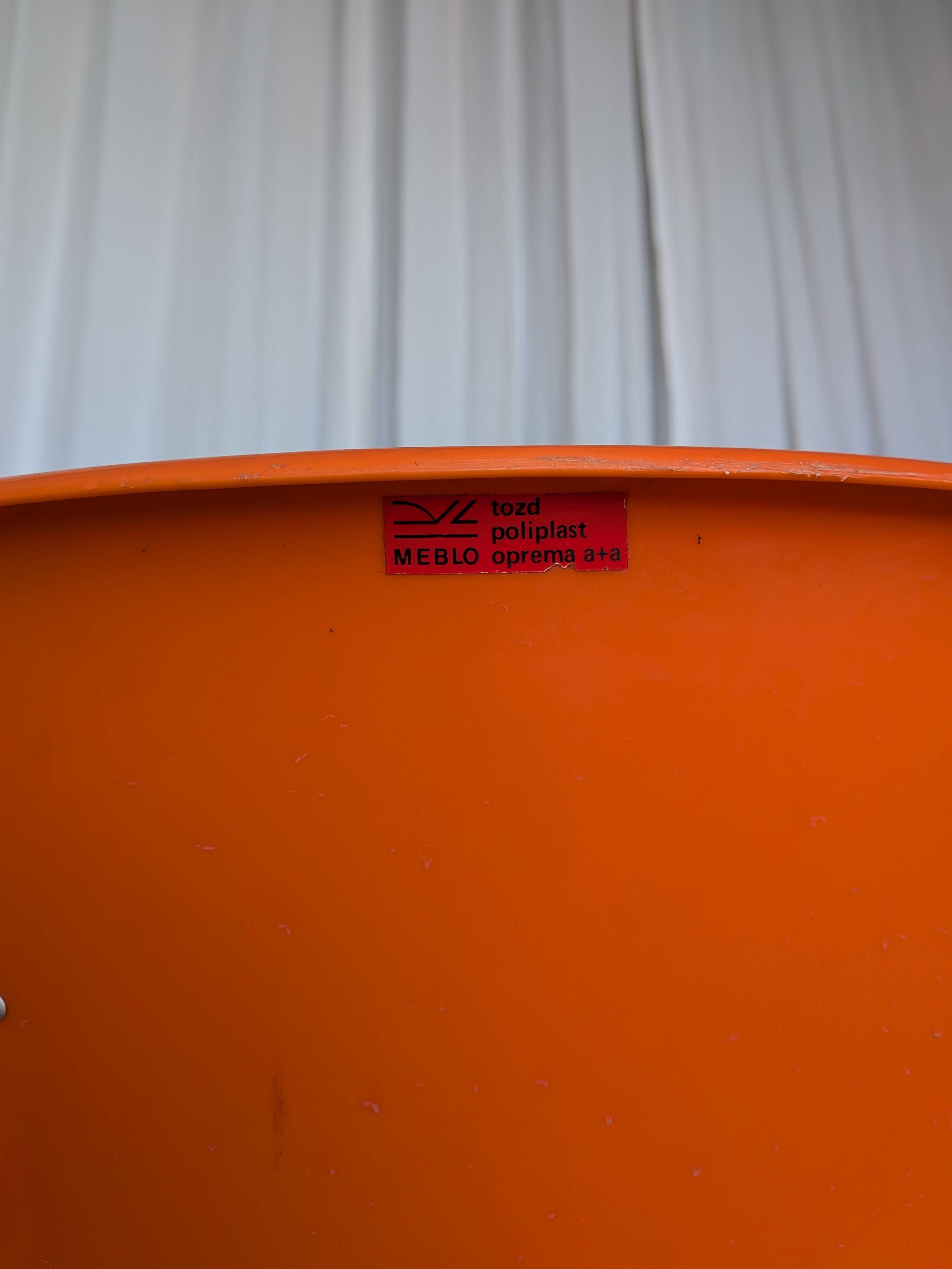 Vintage Overman Meblo Chairs: Orange & Brown Fabric, Stackable - Set of 2