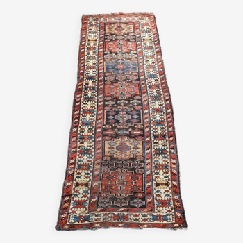 Old Caucasian Kazakh hallway rug: 3.96 x 1.08 meters