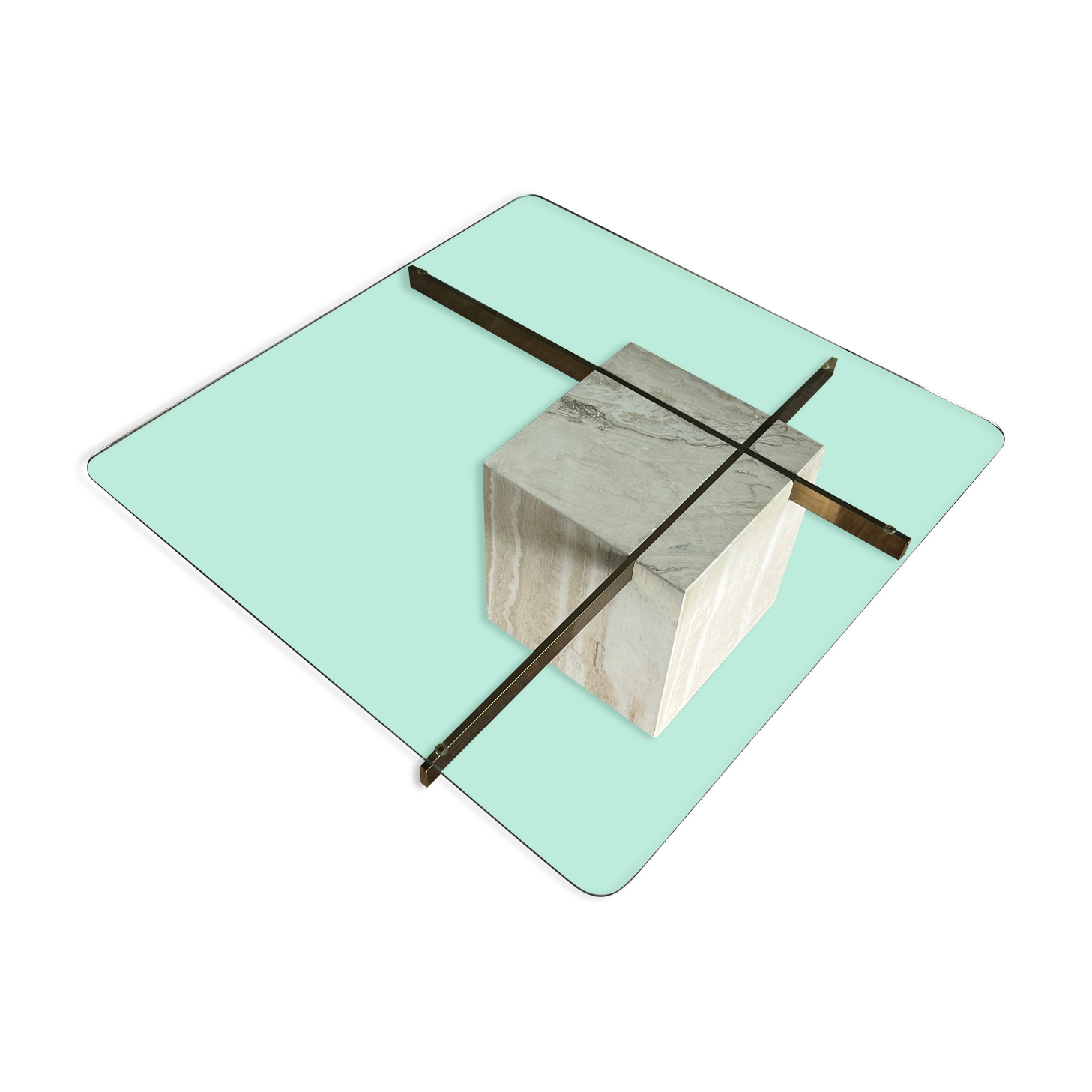 Artedi coffee table in travertine and glass 1970