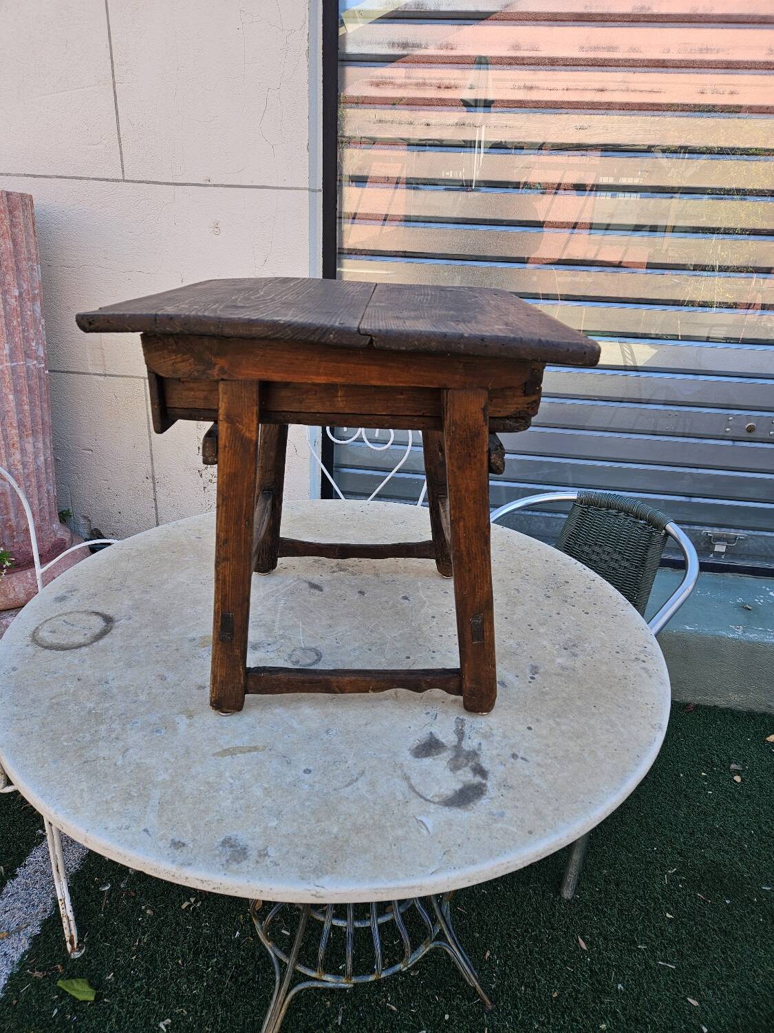 Antique folk art oak table or bedside table