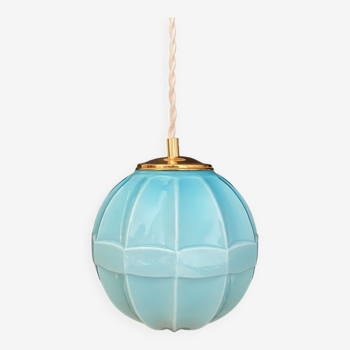 Vintage art deco globe pendant light in blue opaline